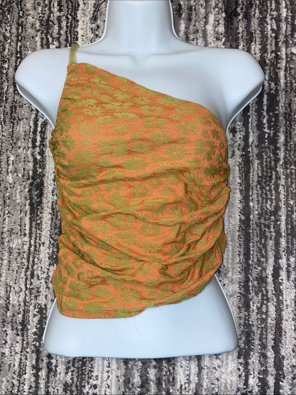 ZARA one shoulder top orange and green size small NWT